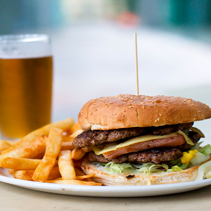 burger and french fries on a plate